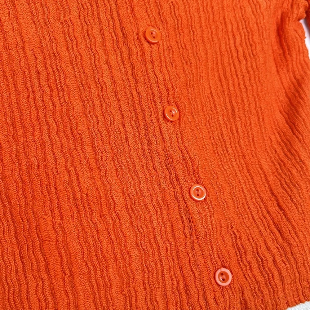 Orange Ruffle Textured Cardigan - Picture 2 of 4